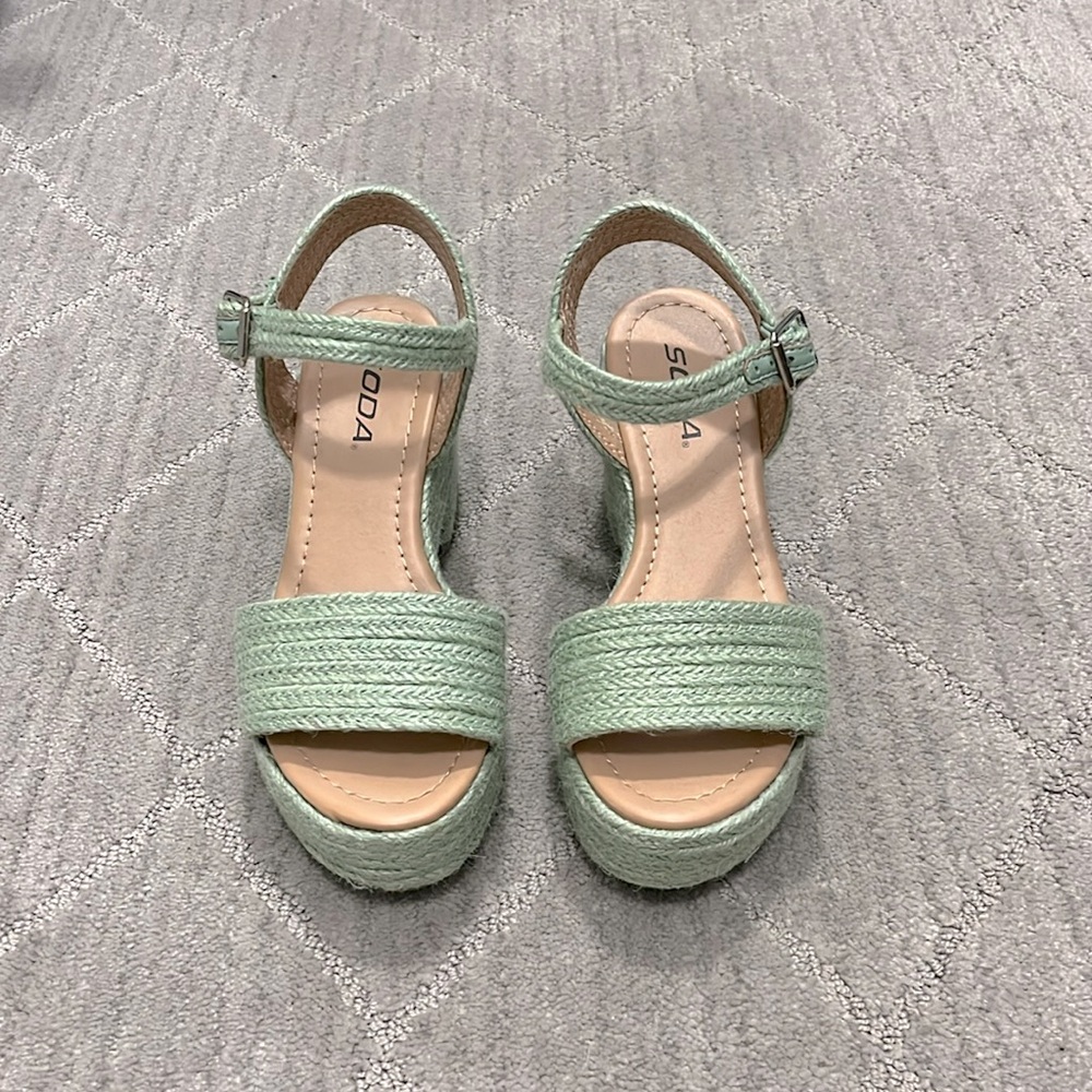 Soda Mint Green Espadrille Platform Sandals